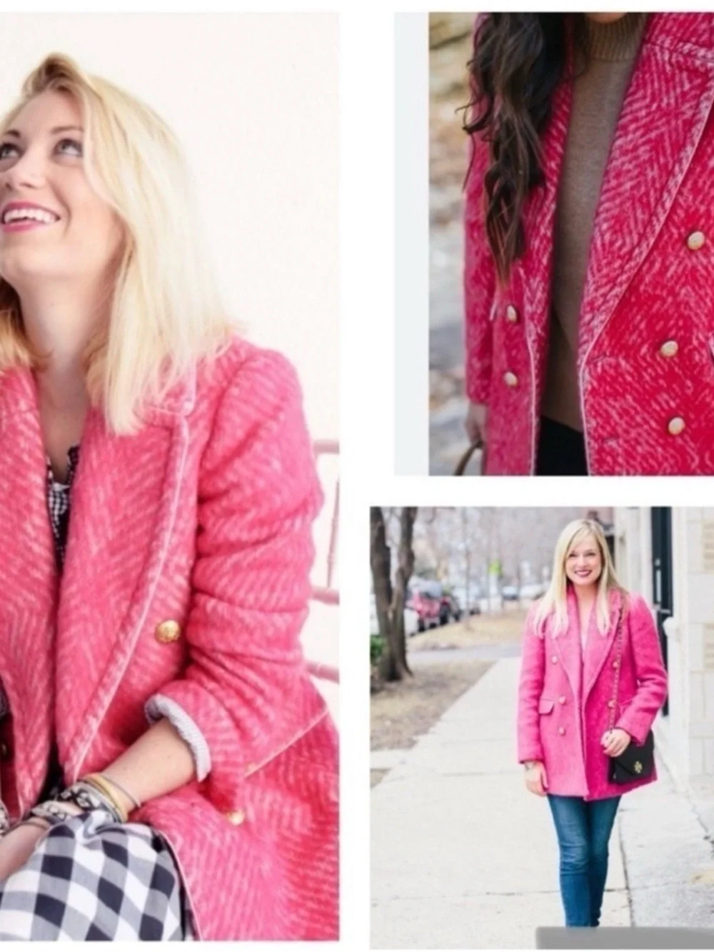 J. Crew Women's Diamond Tweed Peacoat‎ In Raspberry bubblegum pink  Wool Size: 2